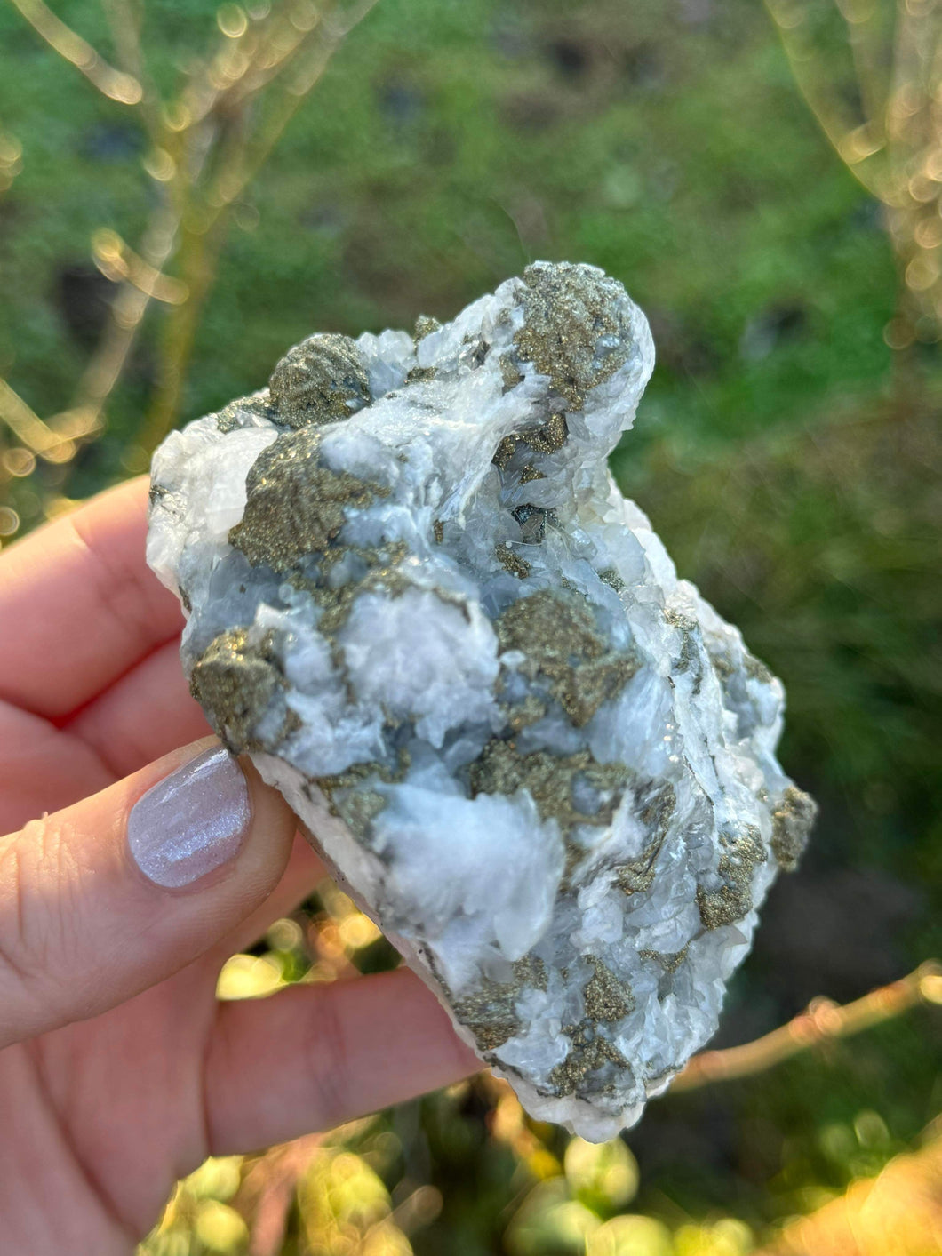 Druzy Pyrite Golden Calcite with Green Fluorite Sphalerite  ￼