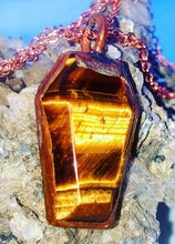 Load image into Gallery viewer, Coffin Tigers Eye  Electroform Copper Amulet
