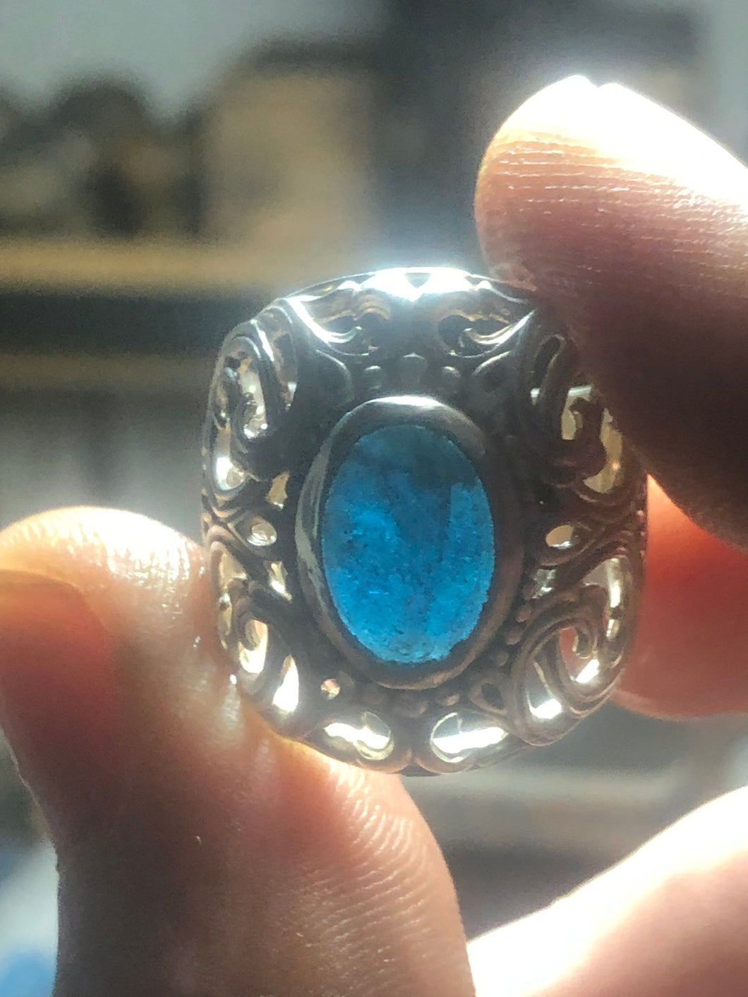 Apatite cabochon in sterling silver