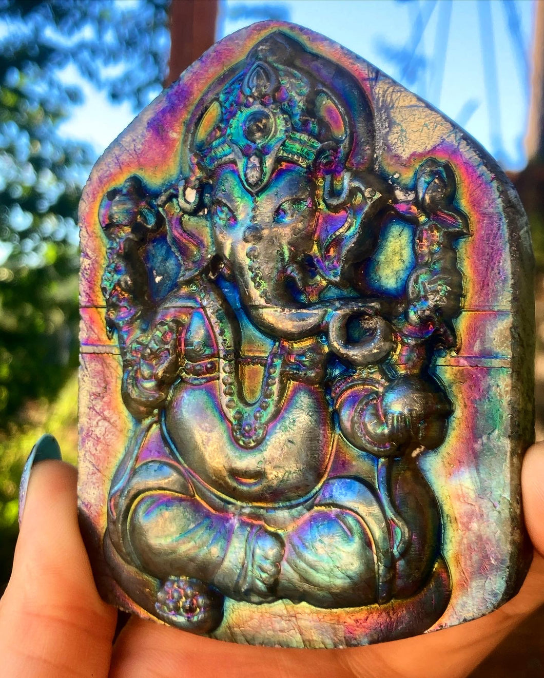 Ganesha Labradorite Aura Carving