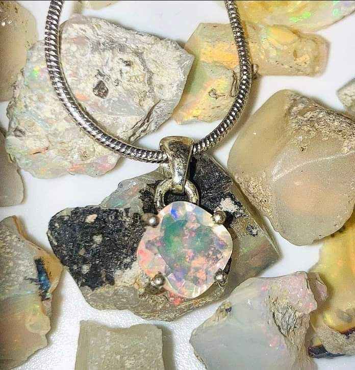 Faceted Ethiopian opal pendant