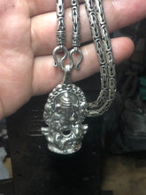 Load image into Gallery viewer, Handmade .925 ganesh pendant with cast in place root chakra garnet setting on Thai Byzantine chain
