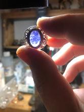 Load image into Gallery viewer, Tanzanite cabochon hand set and cast in sterling silver .925
