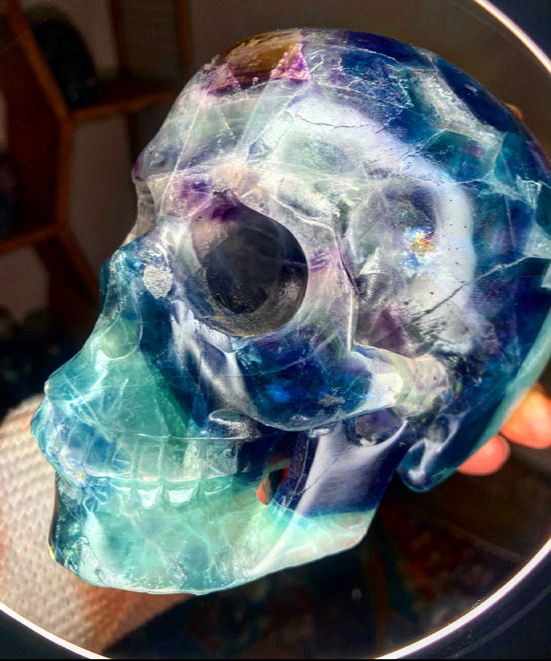 Blue Fluorite Crystal Carving Skull