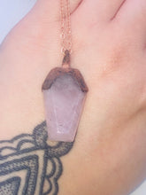 Load image into Gallery viewer, Coffin Rose Quartz Electroformed Copper Amulet
