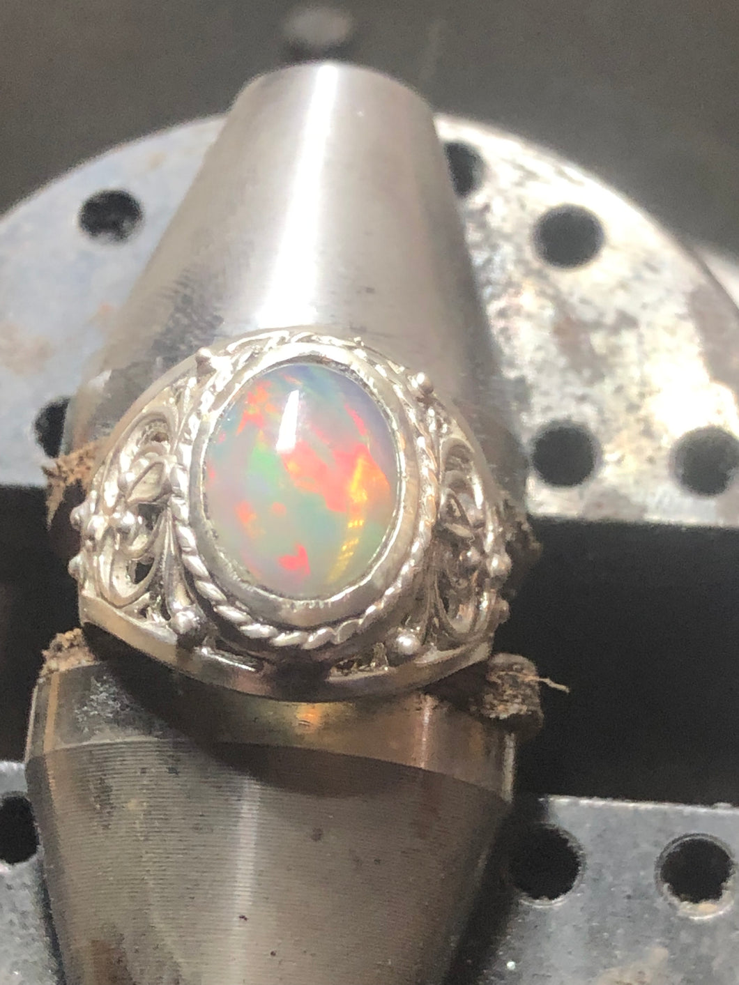 Ethiopian fire opal hand cast and set in .925